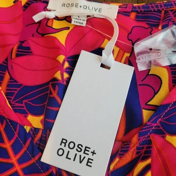 Rose+Olive Womens Vibrant Tropical Print Tie-Front Blouse size S - Picture 5 of 5